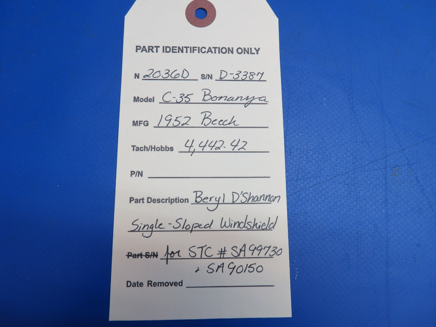 Beech C-35 Beryl D'Shannon Single-Sloped Windshield for STC # SA99730 (1222-01)18