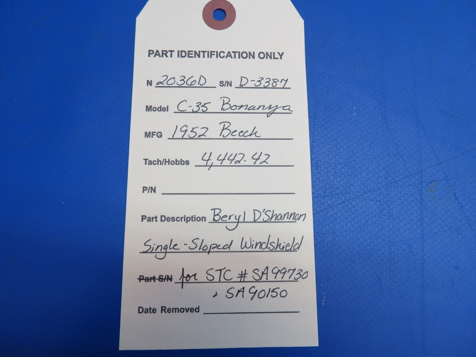 Beech C-35 Beryl D'Shannon Single-Sloped Windshield for STC # SA99730 (1222-01)18