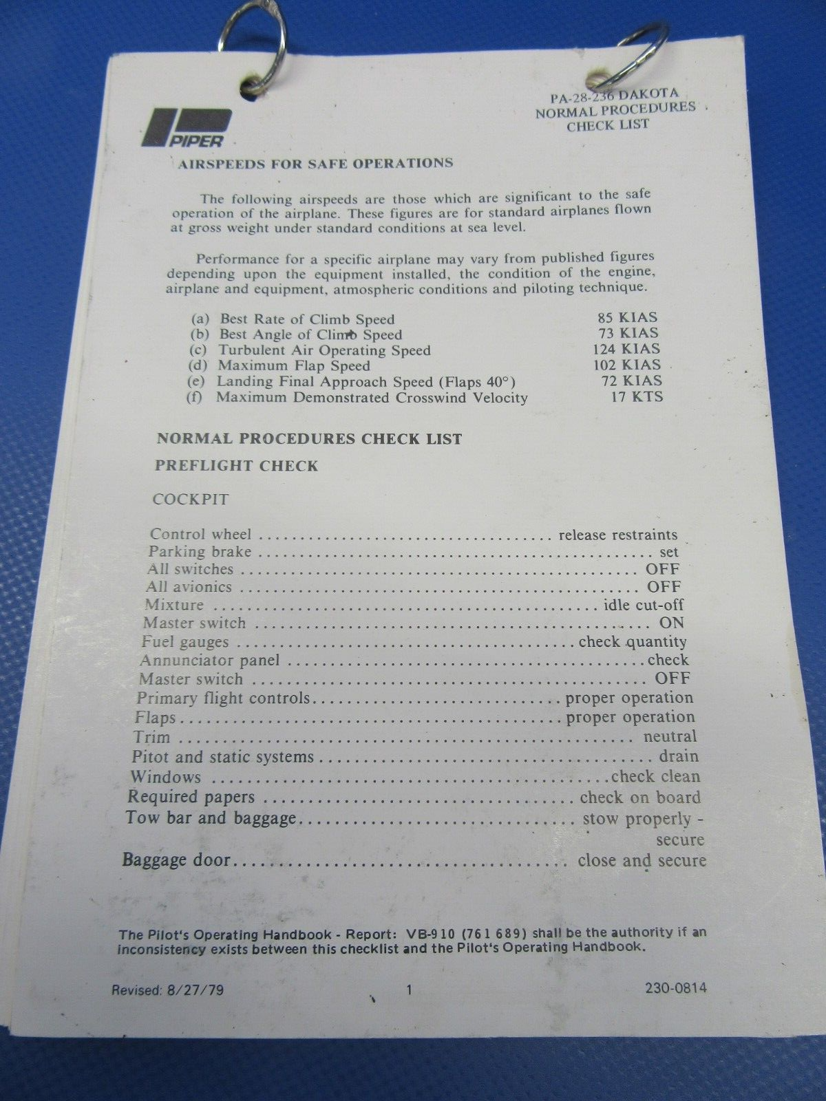 Various Original Piper Checklists PA-28 / PA-32 Lot of 9 (0124-31)