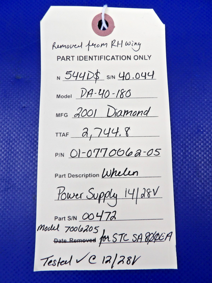 Diamond DA-40 Whelen Power Supply 14/28V P/N 01-0770062-05 TESTED (0626-1314)9