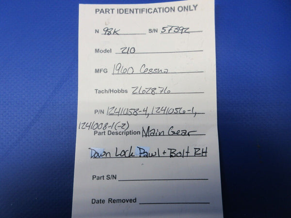 Early Cessna 210 Main Gear Down Lock Pawl & Bolt RH P/N 1241058-4 (1224-1317)
