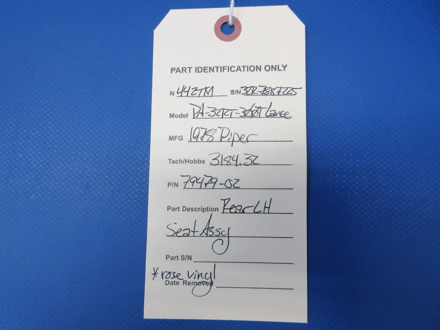 Piper PA-32RT-300T Lance II Rear LH Seat Assy P/N 79479-02 (0924-1423)