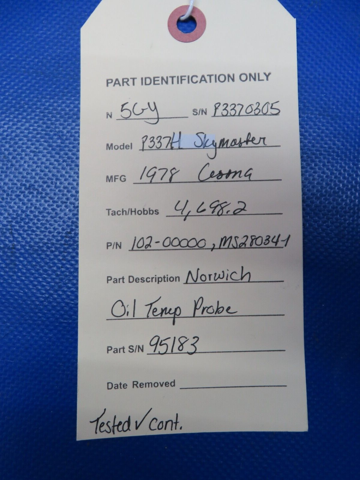 Cessna 337 / P337H Skymaster Norwich Oil Temp Probe 102-00000 TESTED (0824-146)