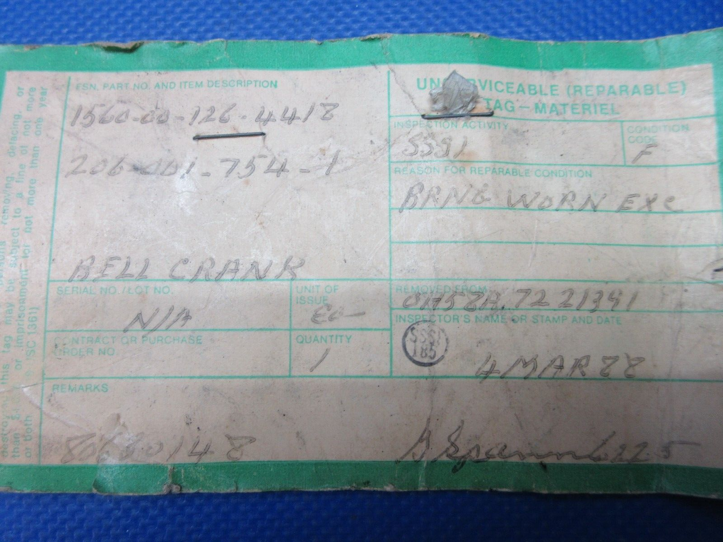 Bell Helicopter 206 Bellcrank P/N 206-001-754-1 (1124-1308)