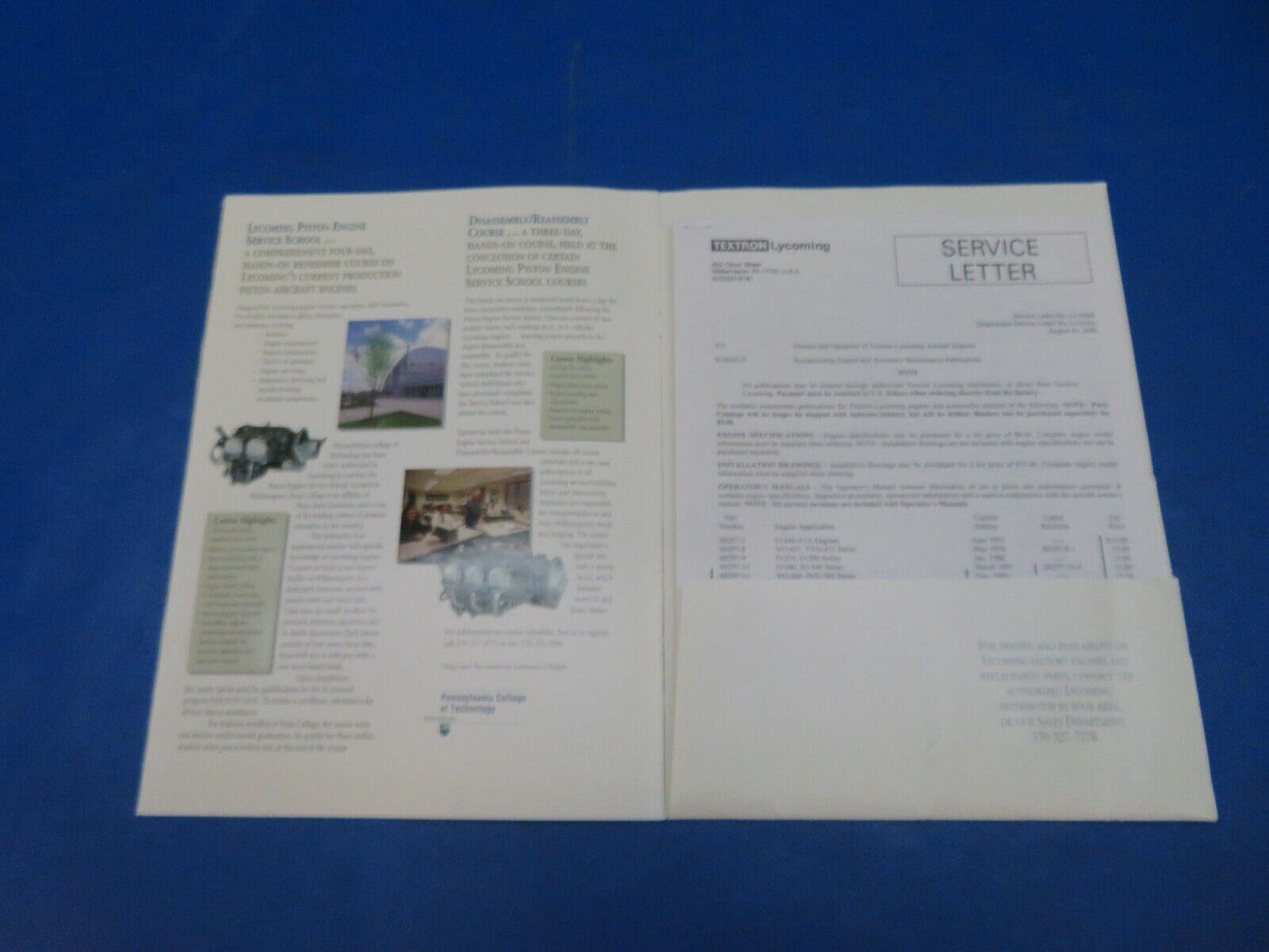 Lycoming OH Manual Direct Drive Engine  & Folder Data Pak 60294-7 (1024-187)