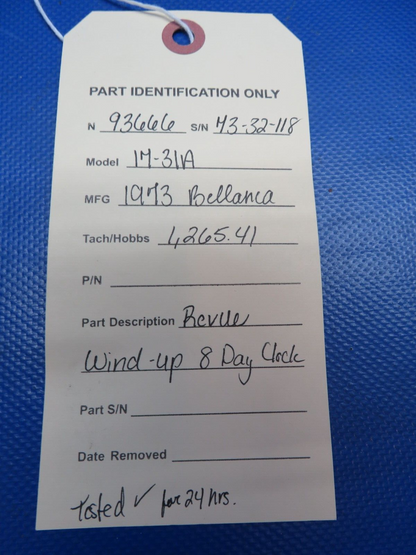 Bellanca 17-31A Revue Wind-Up 8 Day Clock TESTED (0824-1735)