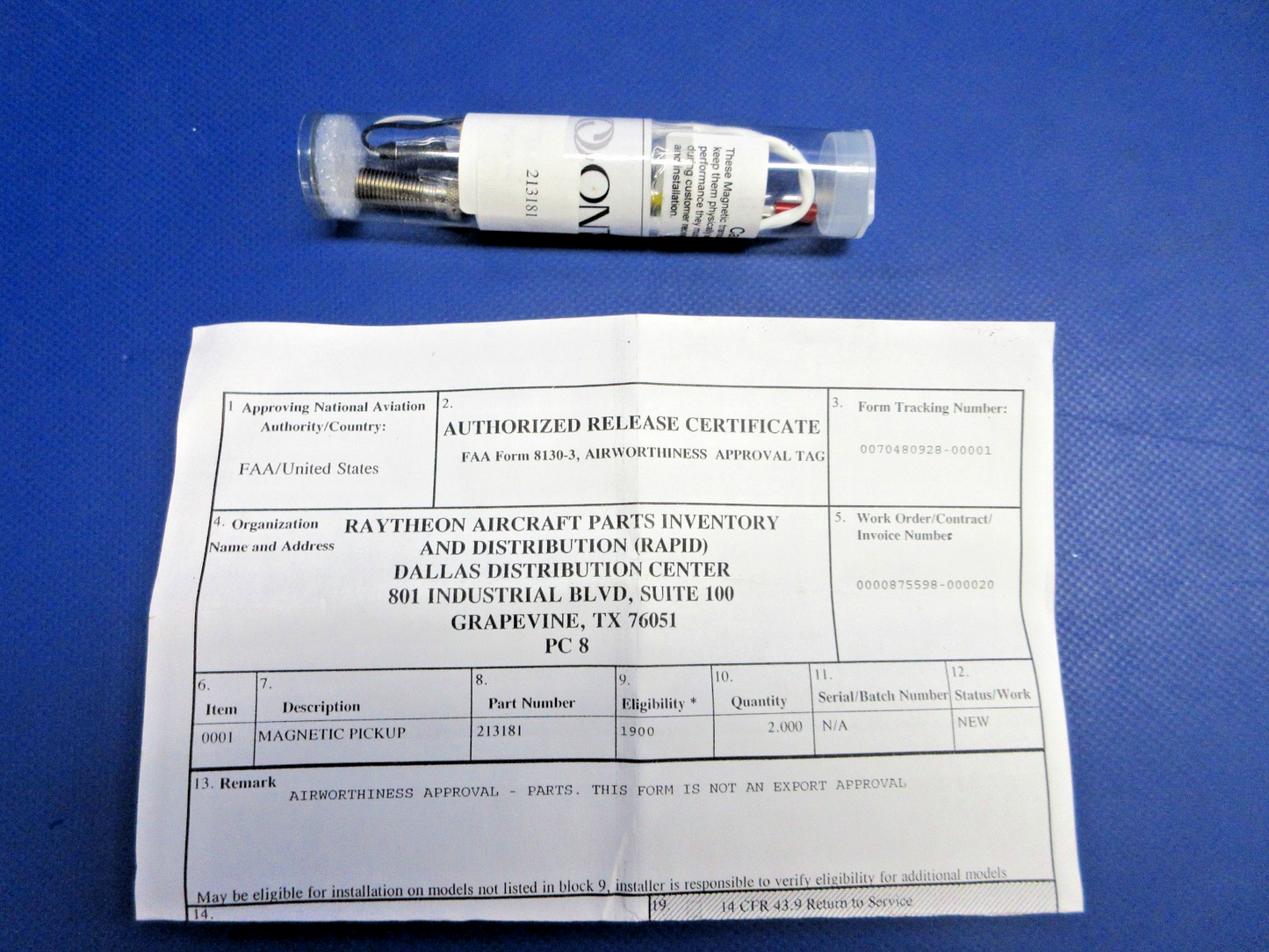 Beech Propeller Synchrophaser Magnetic Pickup w /8130 P/N 213181 NOS (0426-839)1