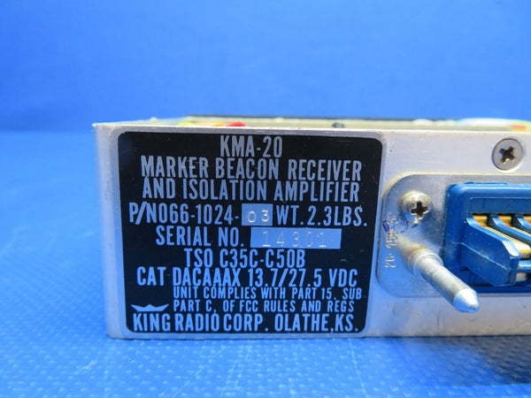 King KMA20 Marker Beacon Receiver 13.7 / 27.5V 066-1024-03 WARRANTY (0424-1760)