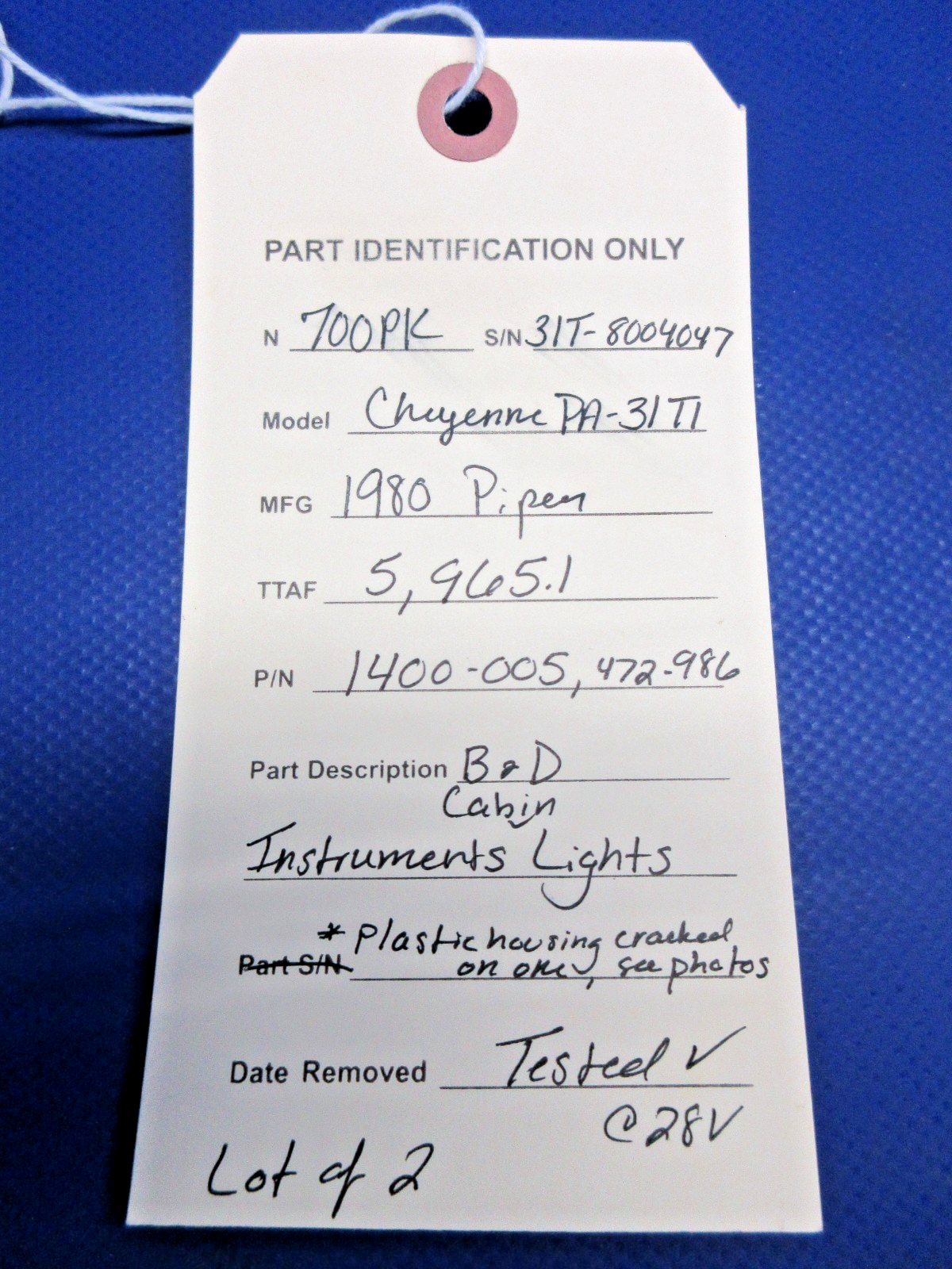 Piper B & D Cabin Instruments Lights P/N 1400-005 LOT OF 2 TESTED (0626-891)11