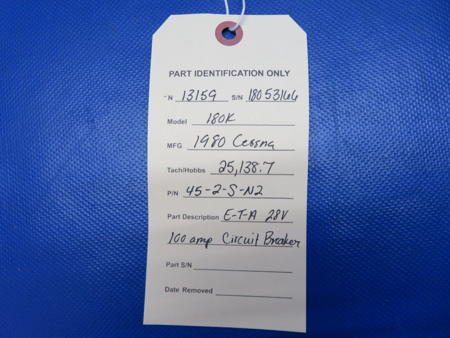 Cessna 180 / 180K ETA 28v 100 amp Circuit Breaker P/N 45-2-S-N2 (0524-1512)