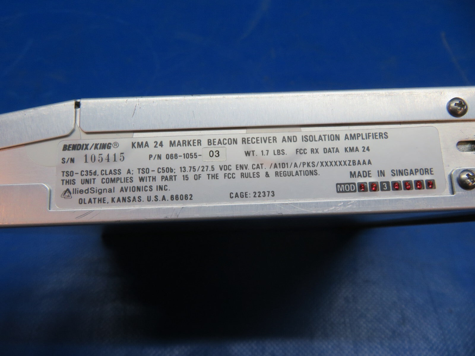Bendix/King KMA24 Beacon Receiver Amplifier Rack 066-1055-03 WARRANTY (1124-126)1