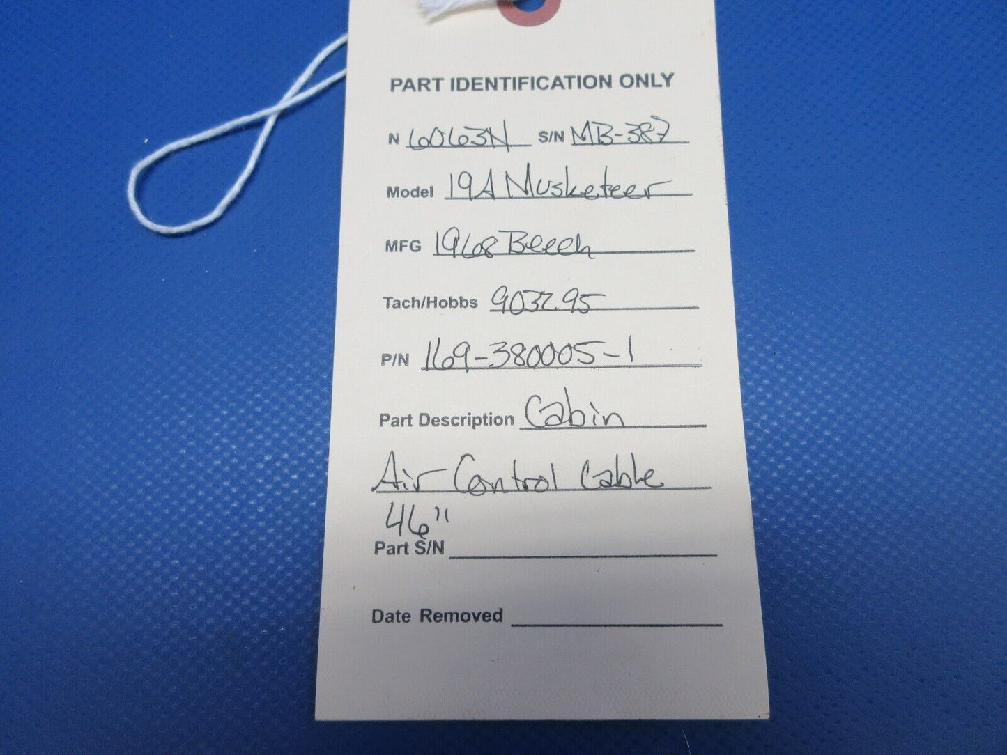 Beech 19A Musketeer Cabin Air Control Cable 46" P/N 169-30005-1 (0424-1340)