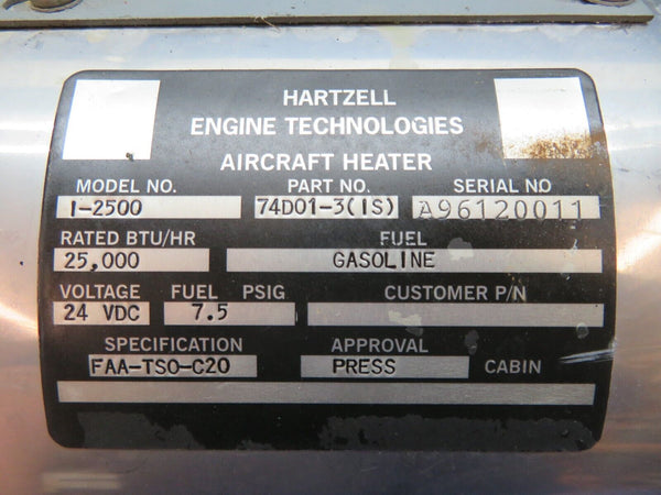 Cessna 337 Hartzell I-2500 Gas Cabin Heater 24v P/N 7D041-3 (0824-179)