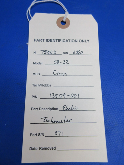 Cirrus SR-22 Rochester Electric Tachometer P/N 13559-001 WARRANTY (0923-931)9