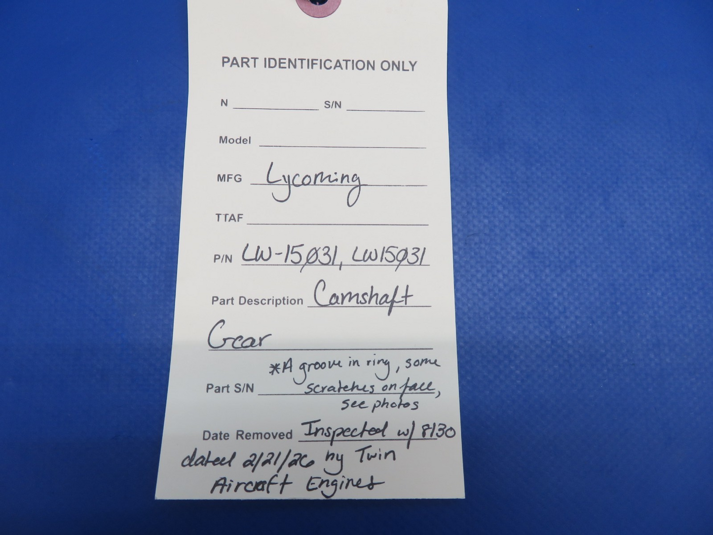 Lycoming Camshaft Gear P/N LW-15031, LW15031 Inspected w/ 8130 (0326-1728)15