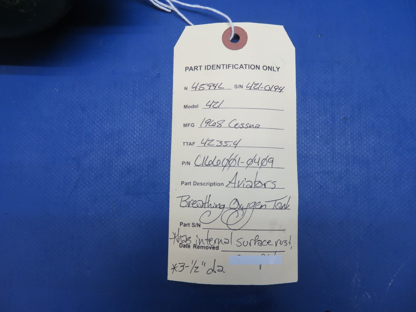 Cessna 421 Aviators Breathing Oxygen Tank P/N C166001-0409 (0726-451)11