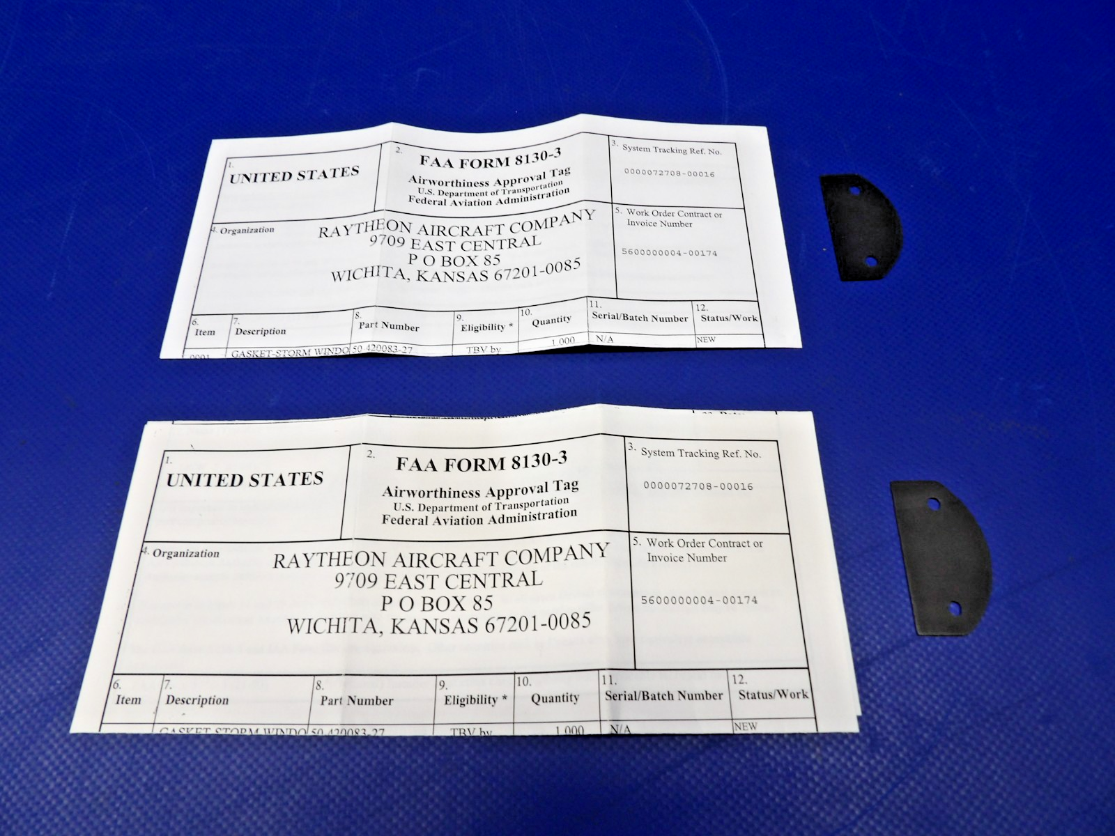 Beech Storm Window Gasket w/ 8130 P/N 50-420083-27 LOT OF 2 NOS (0426-1325)1
