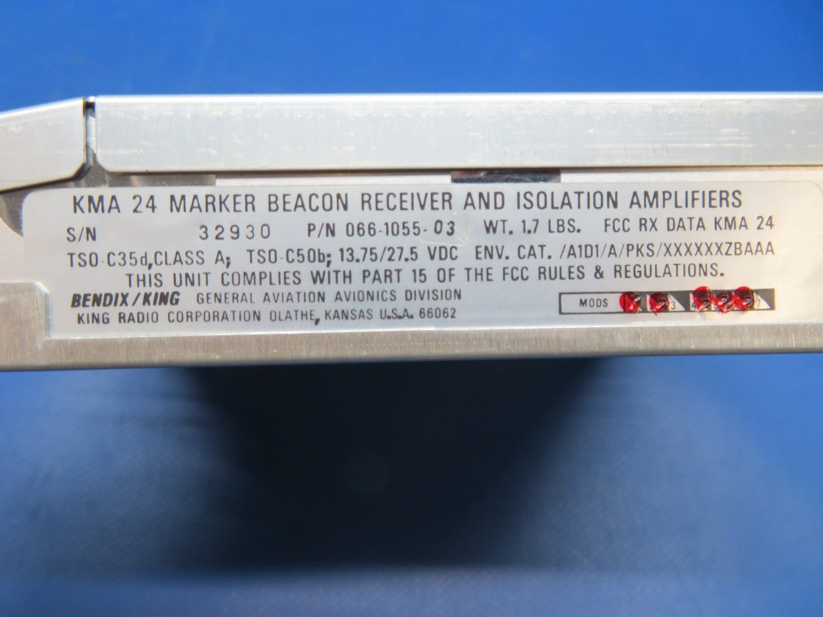 Bendix/King KMA24 Marker Beacon Receiver 14/28v 066-1055-03 WARRANTY (0725-210)1