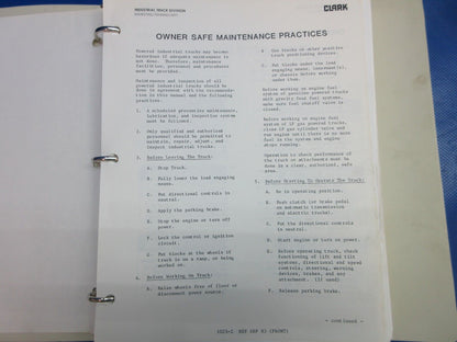 Clark Forklift Service Manual PMA273 10th Rev. C500 355 (1024-1243)