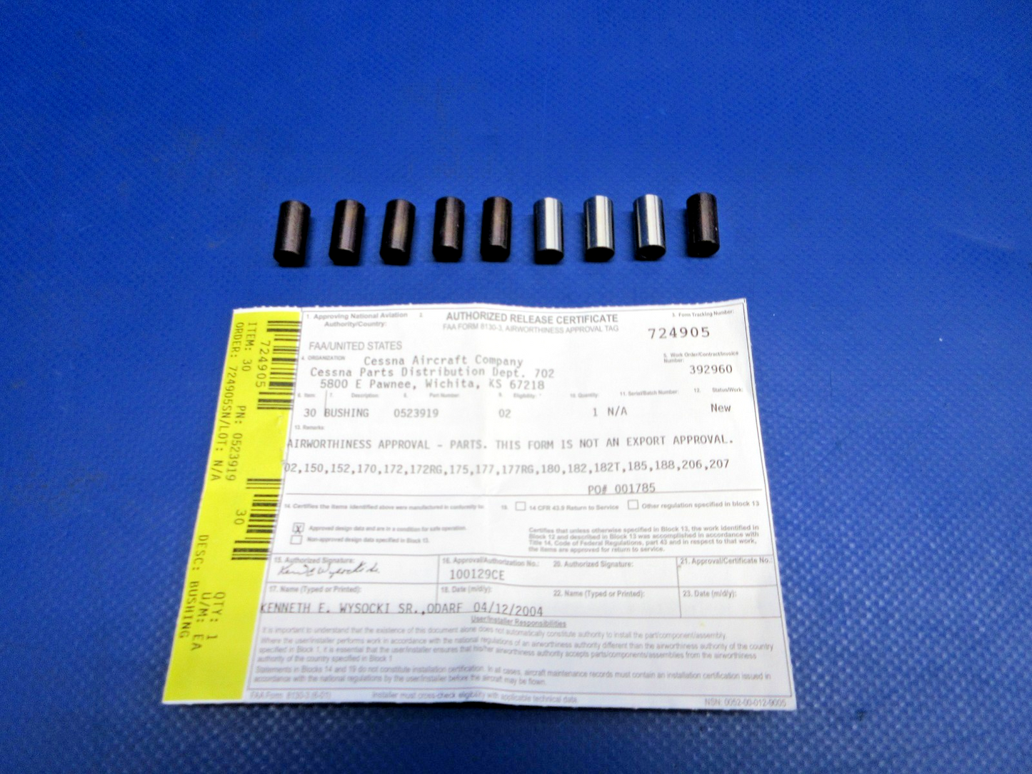 Cessna Flap Roller Bushing w/8130 P/N 0523919 LOT OF 9 NOS (0426-713)1