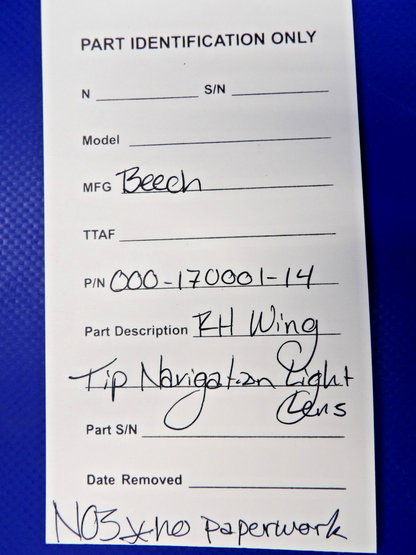 Beech RH Wing Tip Navigation Light Lens P/N 000-170001-14 NOS (0426-1309)9