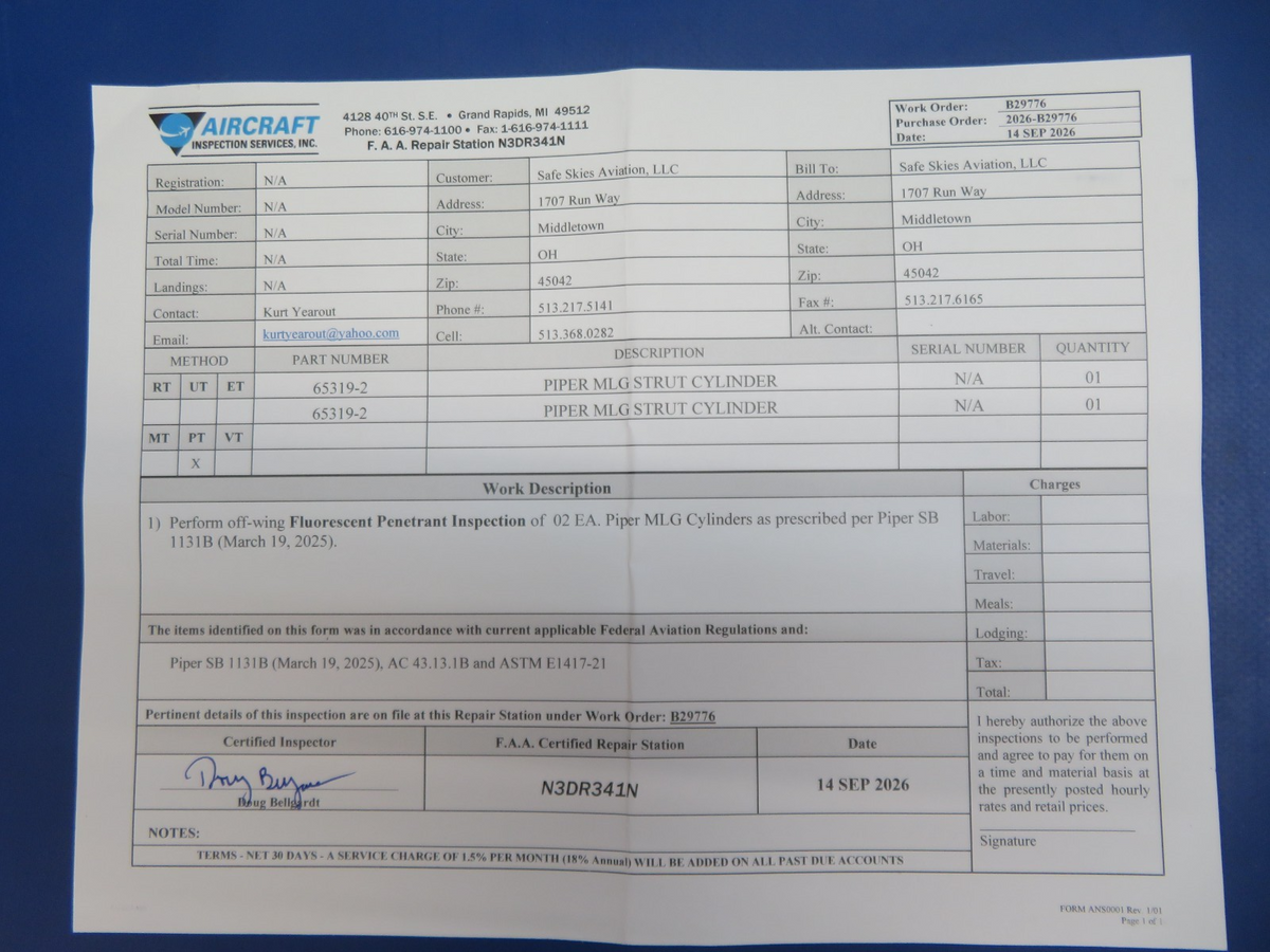 Piper PA-28 Main Gear Leg 65319-04, 65319-004 INSPECTED w/ 8130 (0926-110)2