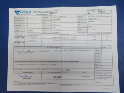 Piper PA-28 Main Gear Leg 65319-04, 65319-004 INSPECTED w/ 8130 (0926-110)2
