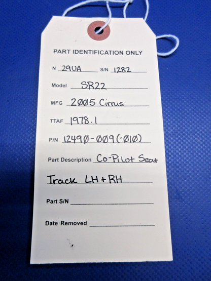Cirrus SR22 Co-Pilot Seat Track LH & RH P/N 12490-009, 12490-010 (0926-832)11