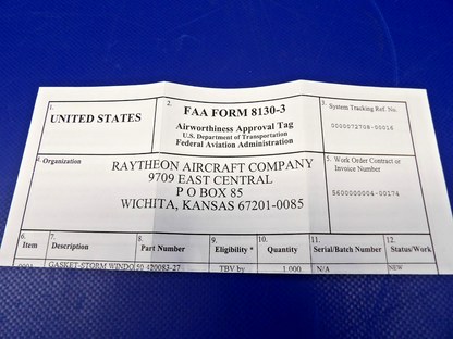 Beech Storm Window Gasket w/ 8130 P/N 50-420083-27 LOT OF 2 NOS (0426-1325)2
