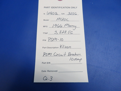 Mooney M20 Klixon PSM Circuit Breaker 10 Amp P/N PSM-10 (0426-1706)9