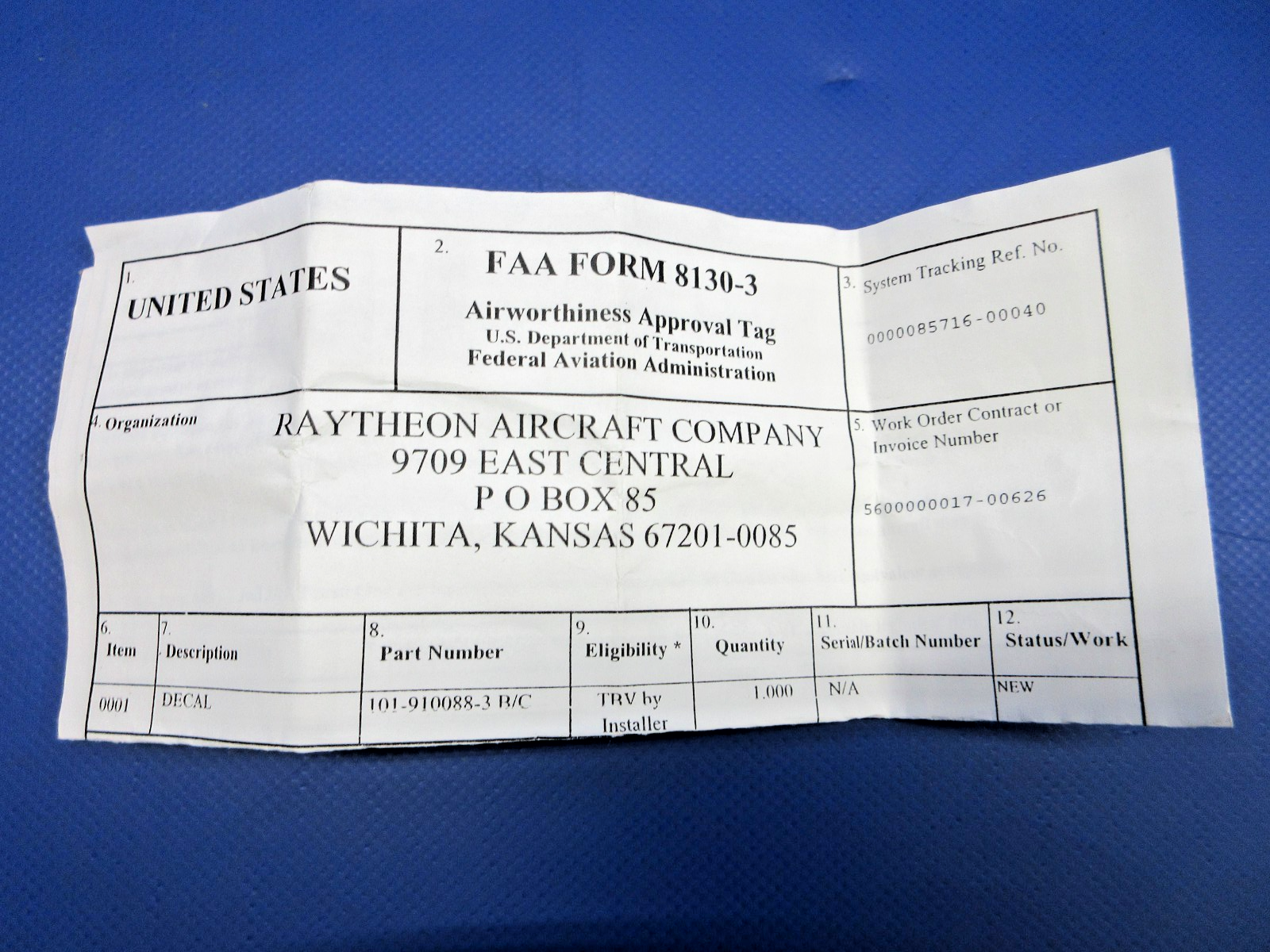 Beech King Air B200 Assorted Decals P/N 101-560096-7 NOS (0426-801)5