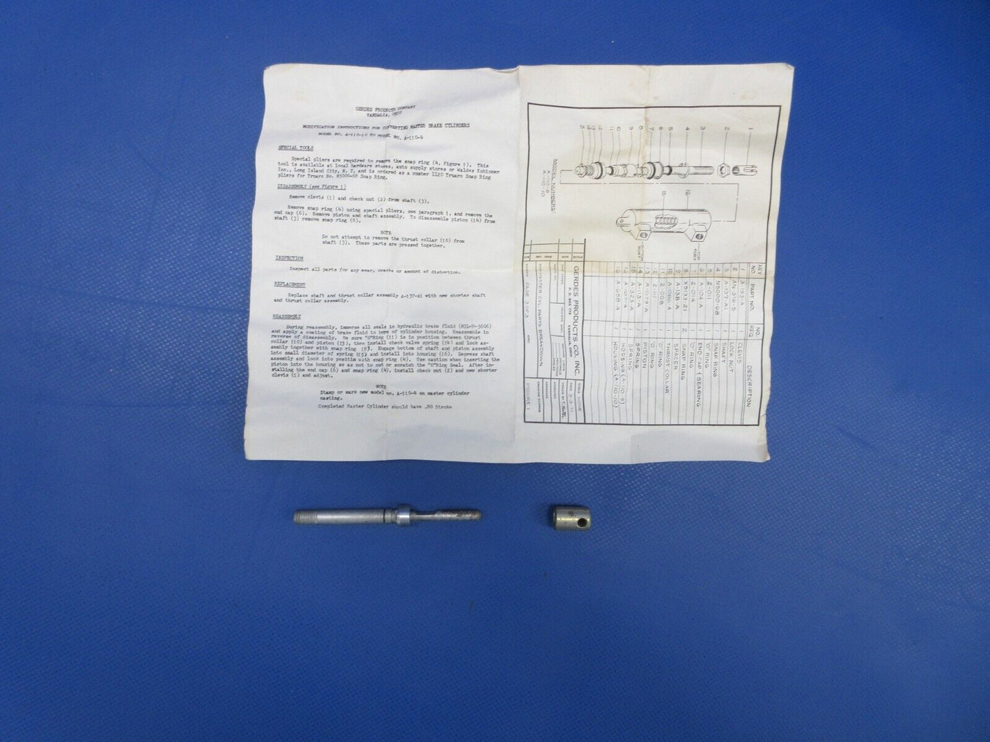 Grumman AA5 Master Cylinder Modification A-110-10 to A-110-4 (0324-616)