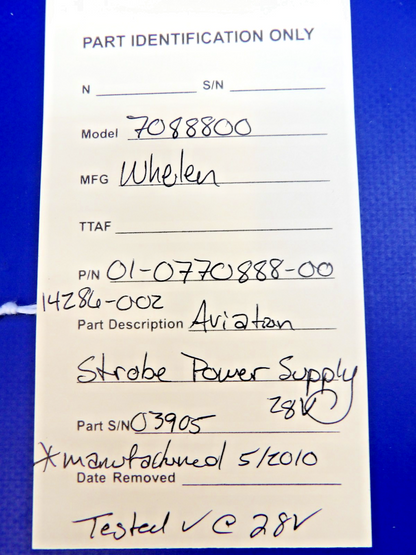 Whelen 7088800 Aviation Strobe Power Supply 28V P/N 14286-002 TESTED (0426-1338)12