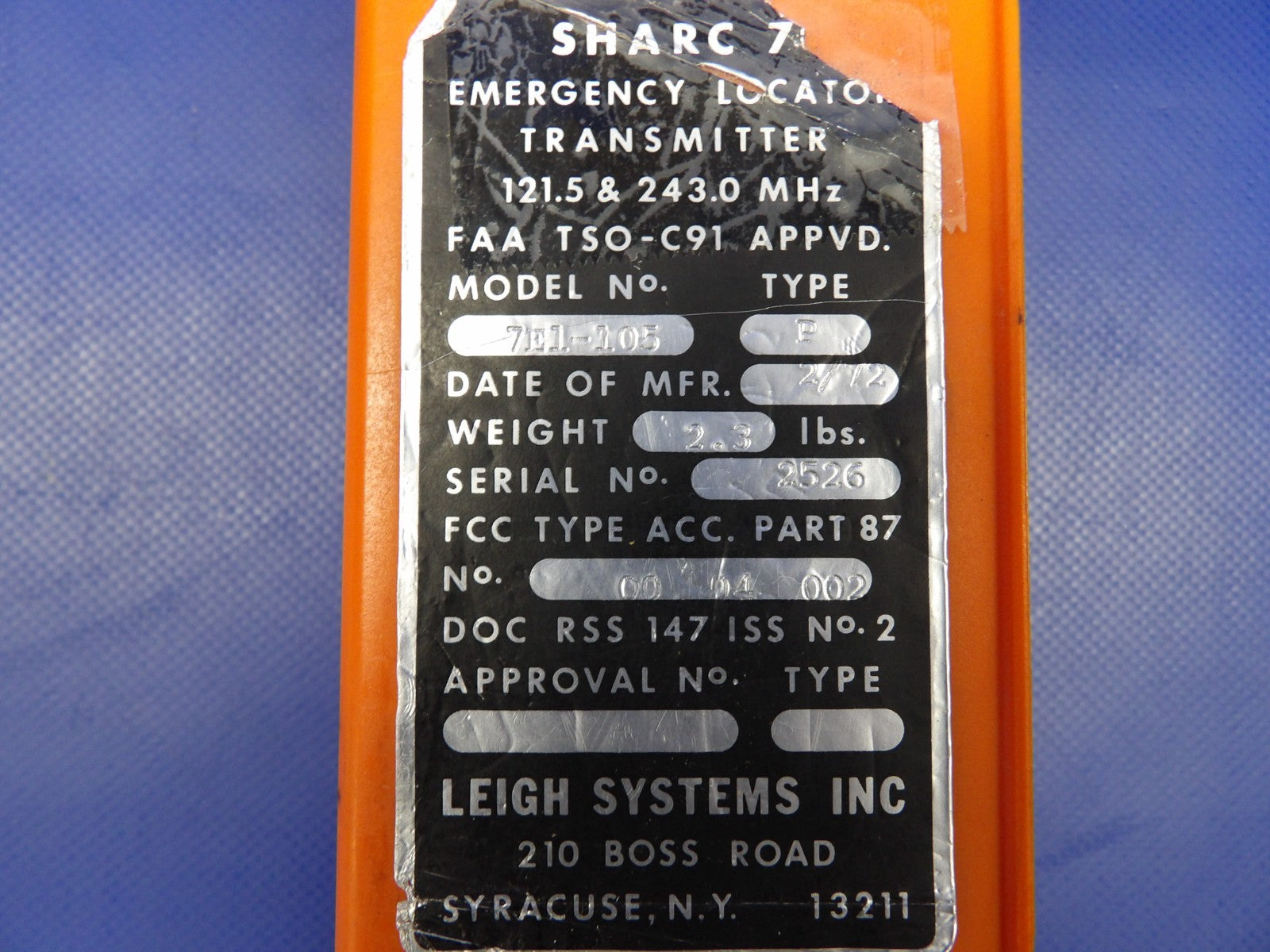 Leigh Systems ELT Sharc 7 P/N 7E1-105 TESTED w/ WARRANTY (0726-2076)1