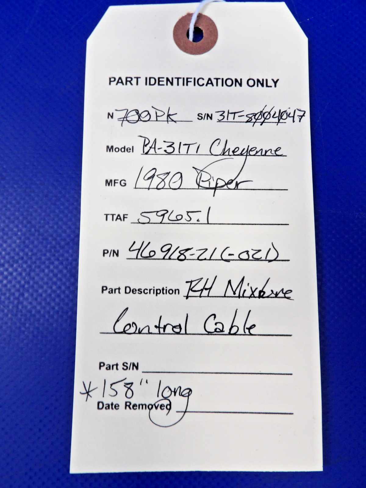 Piper PA-31T1 Cheyenne RH Mixture Control Cable P/N 46918-21 (0626-1406)10