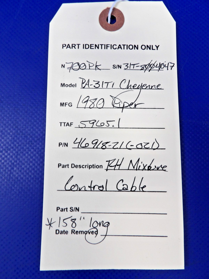 Piper PA-31T1 Cheyenne RH Mixture Control Cable P/N 46918-21 (0626-1406)10