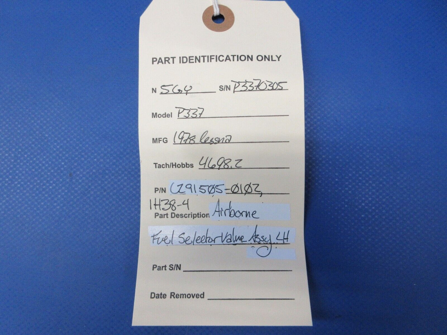 Cessna 337 / P337H Airborne Fuel Selector Valve Assy LH P/N 1H38-4 (0724-1296)