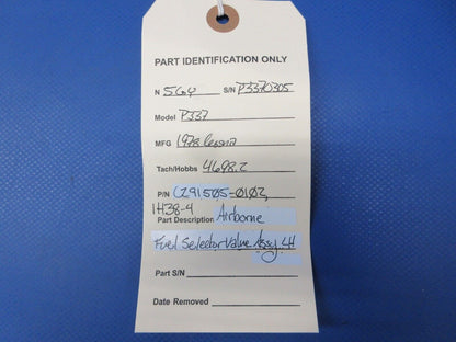 Cessna 337 / P337H Airborne Fuel Selector Valve Assy LH P/N 1H38-4 (0724-1296)