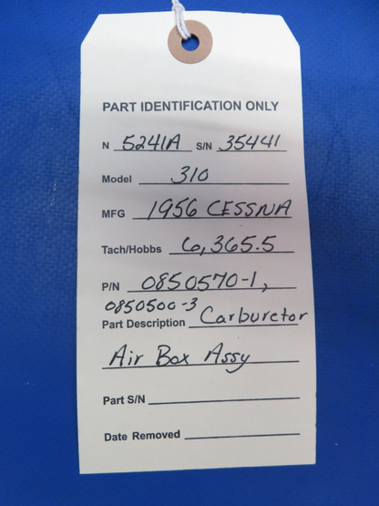 1956 Cessna 310 Carburetor Air Box Assy P/N 0850570-1 (0723-486)