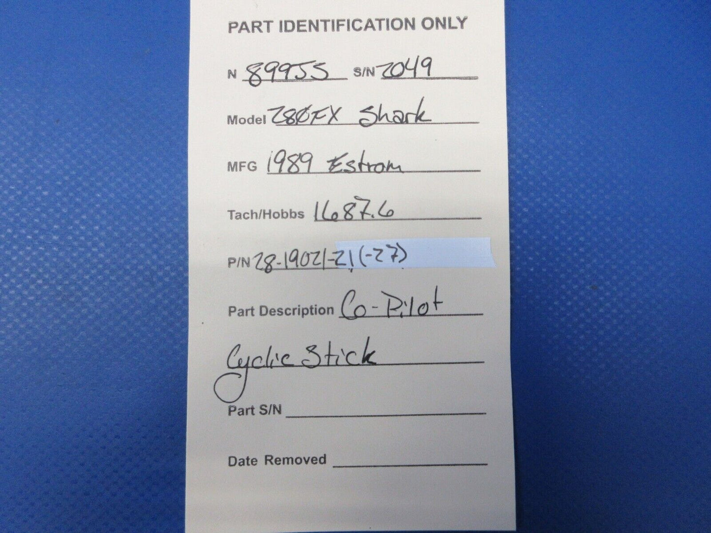 Enstrom 280FX Helicopter Co-Pilot Cyclic Stick P/N 28-19021-21 (1124-2019)