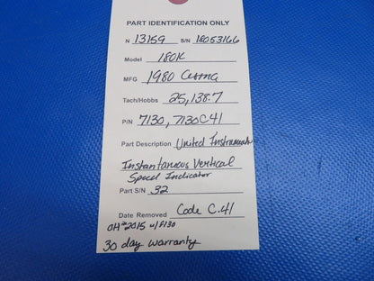 United Instruments Instant Vertical Speed Indicator 8130 WARRANTY (0524-1741)