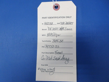 Piper PA-32RT-300T Lance II Front Co-Pilot Seat Assy P/N 79337-20 (0924-1422)