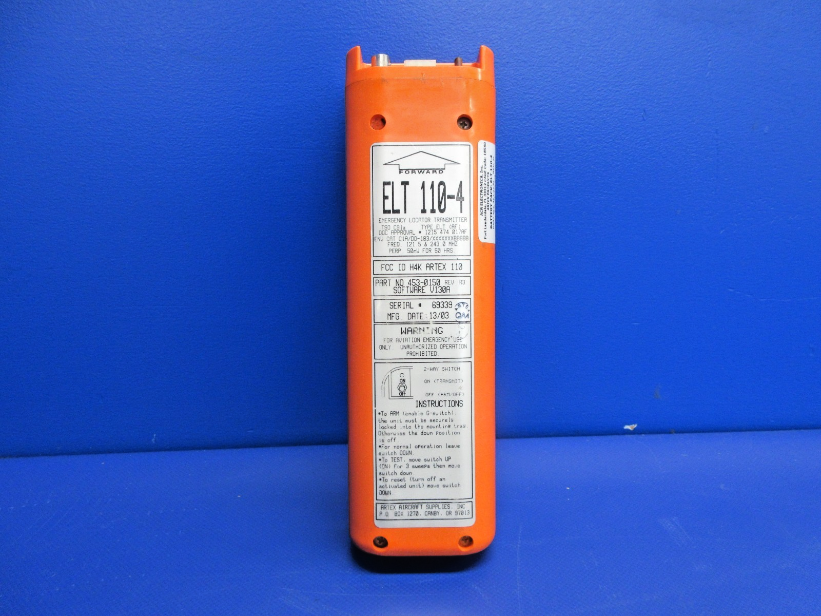 ELT 110-4 Less Battery P/N 453-0150 FOR PARTS (0326-934)1
