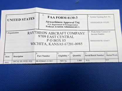 Beech " Filter Drain " Decal w/8130 P/N 99-920043-11 LOT OF 2 NOS (0426-800)2