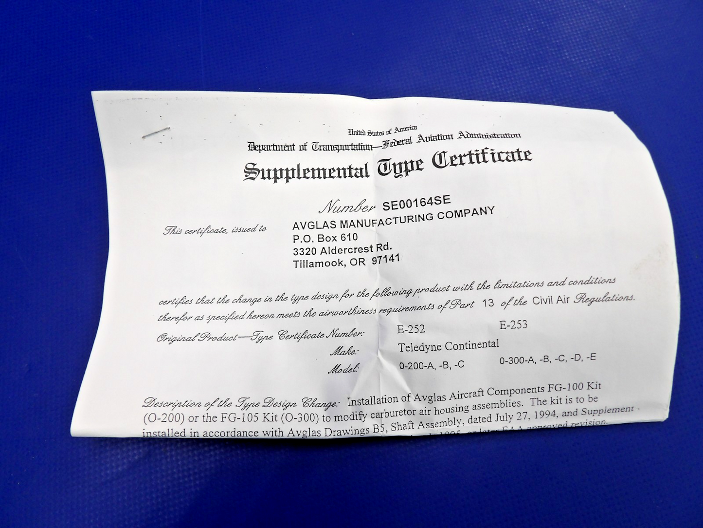Avglas Carburetor Heat Box Repair Kit w/ STC P/N TFG-100 NOS (0426-1220)4