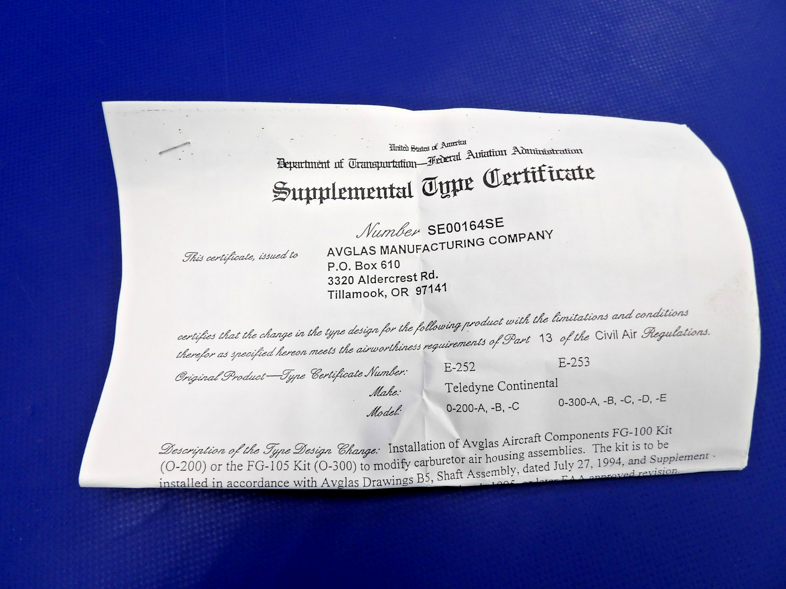 Avglas Carburetor Heat Box Repair Kit w/ STC P/N TFG-100 NOS (0426-1220)4