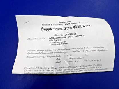 Avglas Carburetor Heat Box Repair Kit w/ STC P/N TFG-100 NOS (0426-1220)4