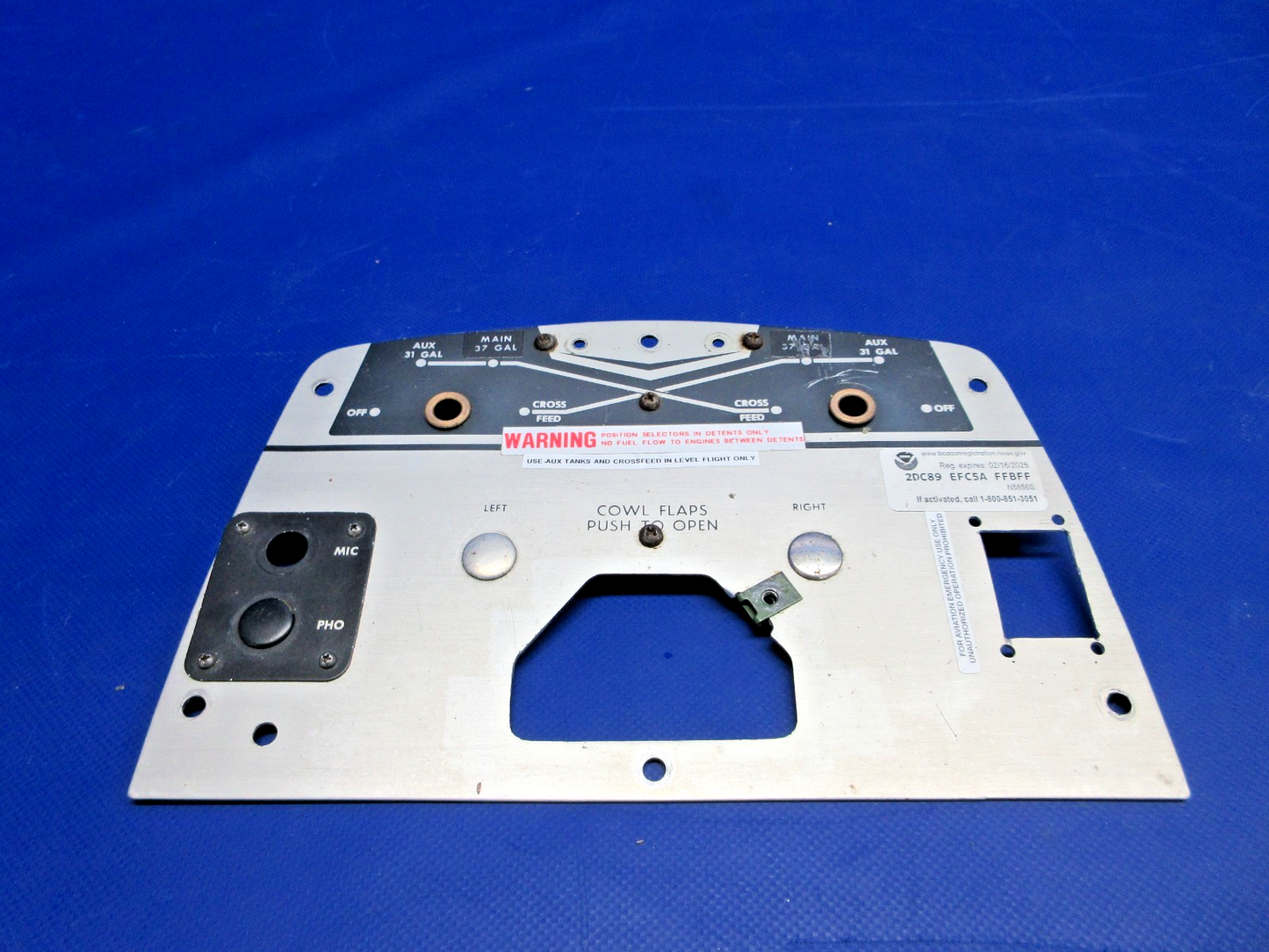Beech D95A Travel Air Fuel Selector Valve Cover Plate P/N 96-920011-11 (0326-7590