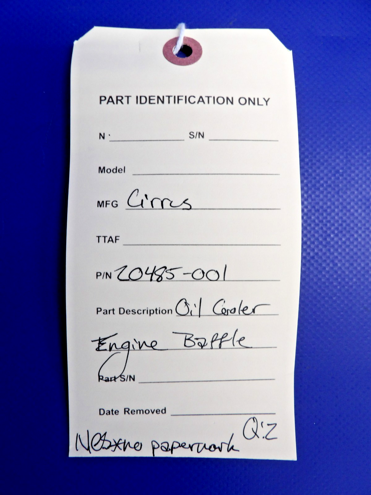 Cirrus Oil Cooler Engine Baffle P/N 20485-001 NOS (0326-1220)11