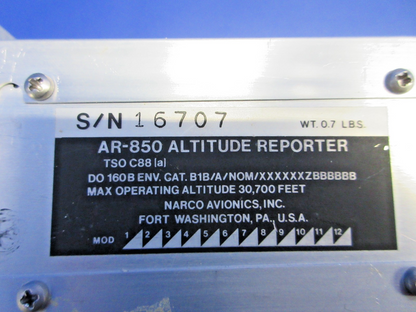 Narco AR-850 Altitude Reporter P/N 599-012 WARRANTY (0426-797)4